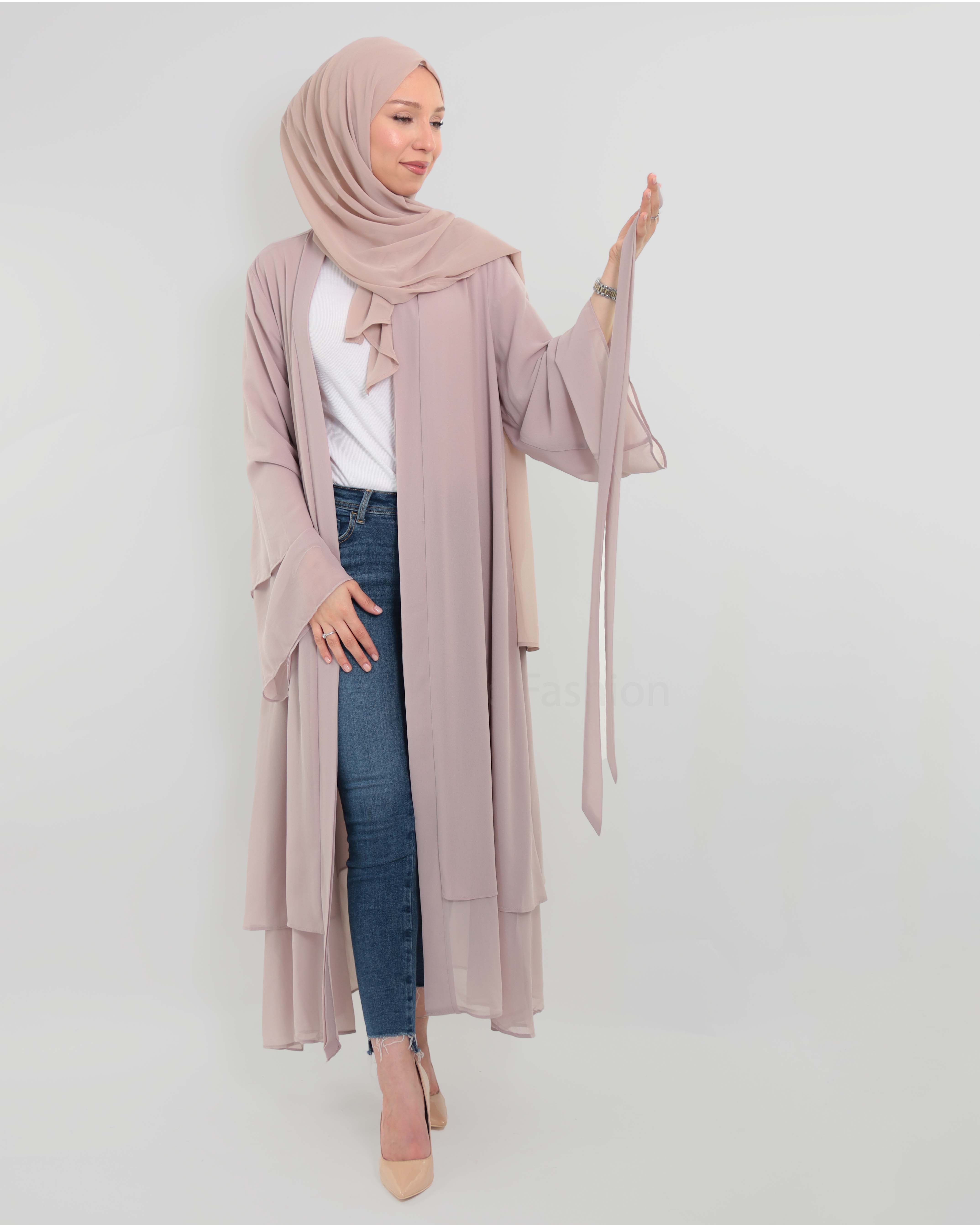 Chiffon open Abaya - Nude Beige - 3