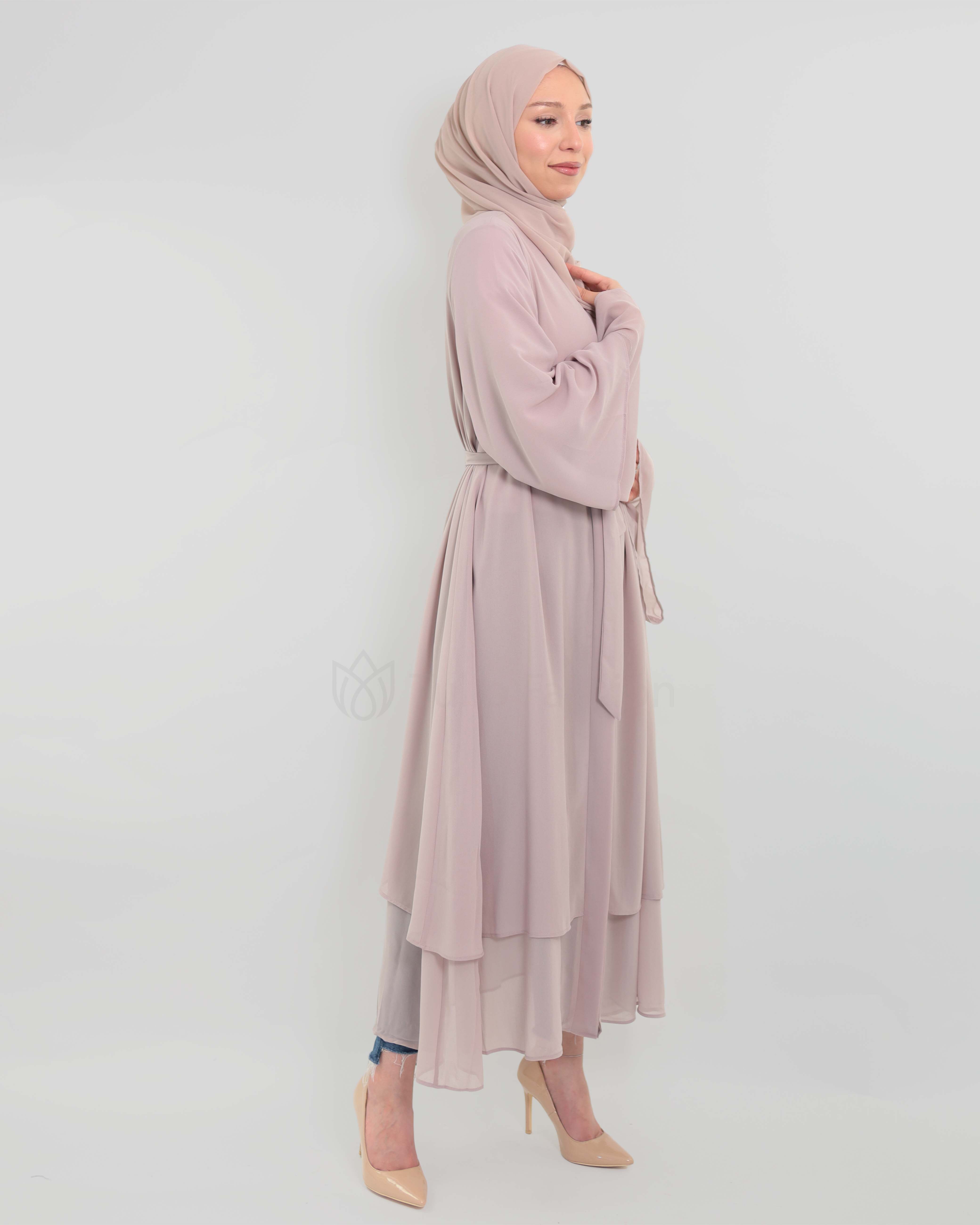 Chiffon open Abaya - Nude Beige - 4