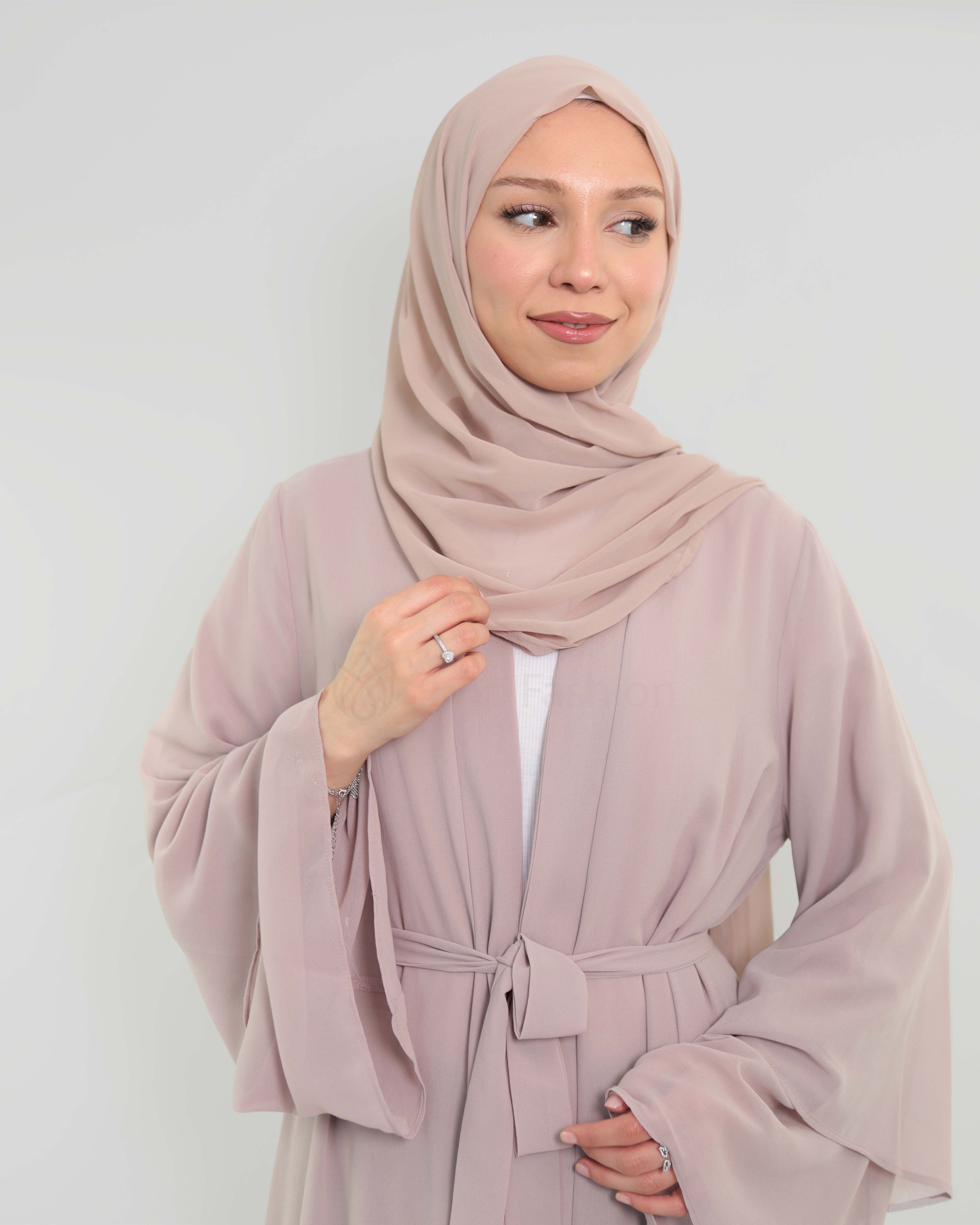 Chiffon open Abaya - Nude Beige - 6