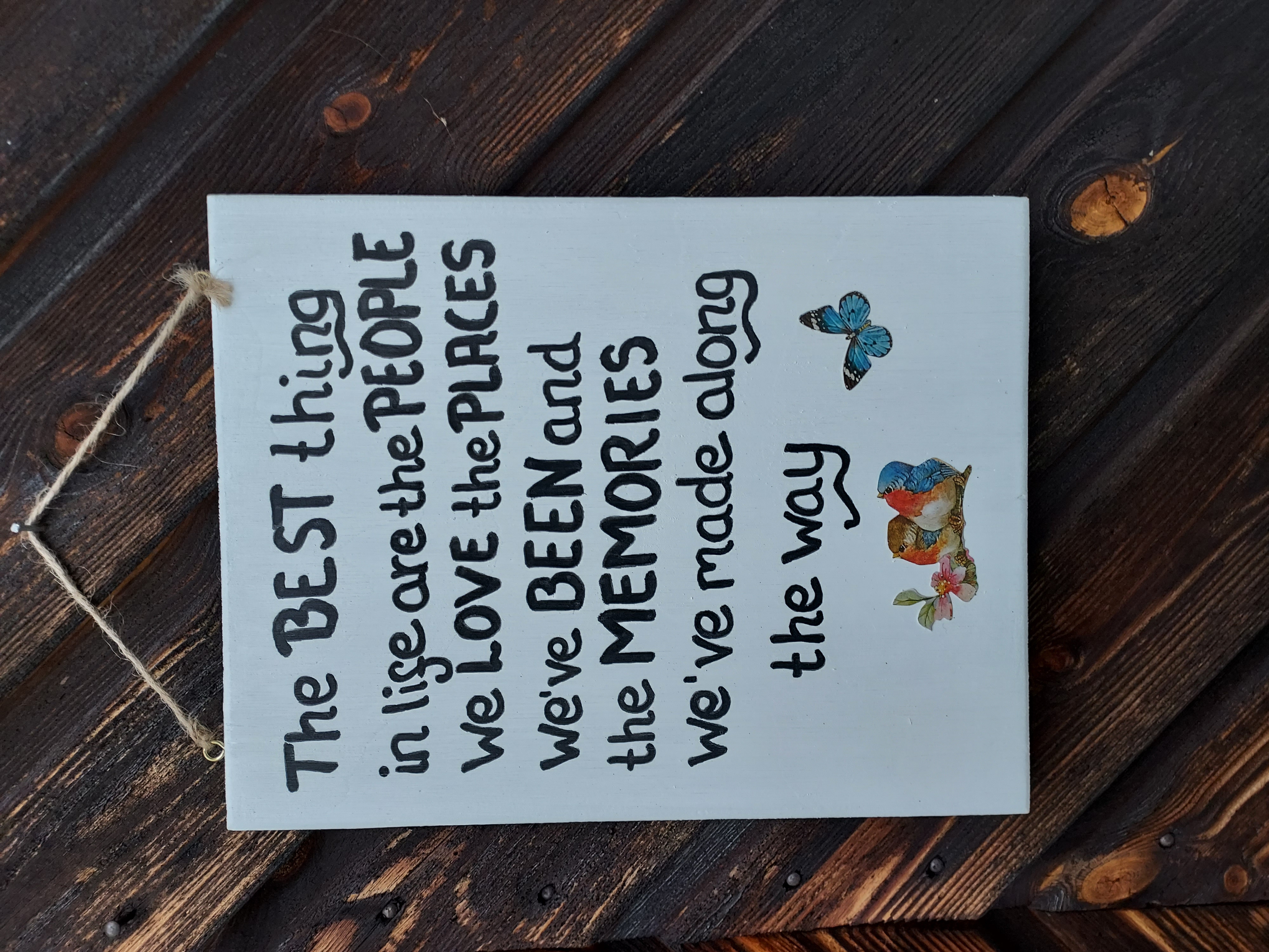 Trätavla, handgjord med text, The best thing, 25.5x19.8cm