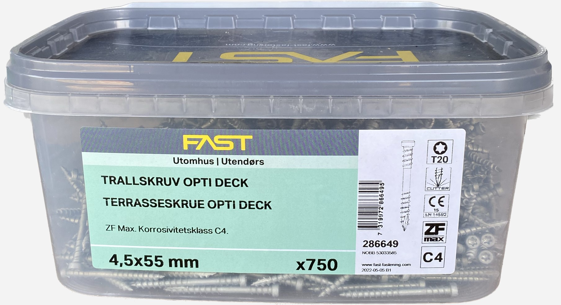 Trallskruv OPTI DECK 4,5X55 ZFMAX HNK=750 Nettoprisad artikel - 2