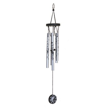Silver /Svart Yin Yang Feng shui Vindspel - 5 Rör - 55cm