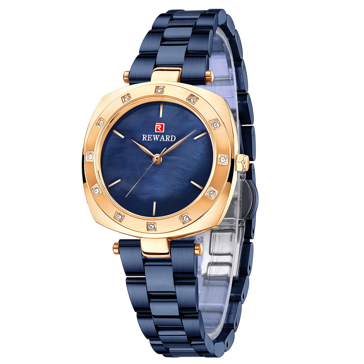 Reward Japanese Quartz Analog Square Dial Mesh Strap Minimalistic Wrist  Watch for Men - Blue Gold : Amazon.in: Fashion