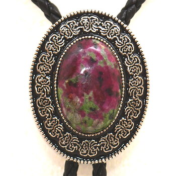 Bolotie OVAL GREEN CERISE MEDALLION