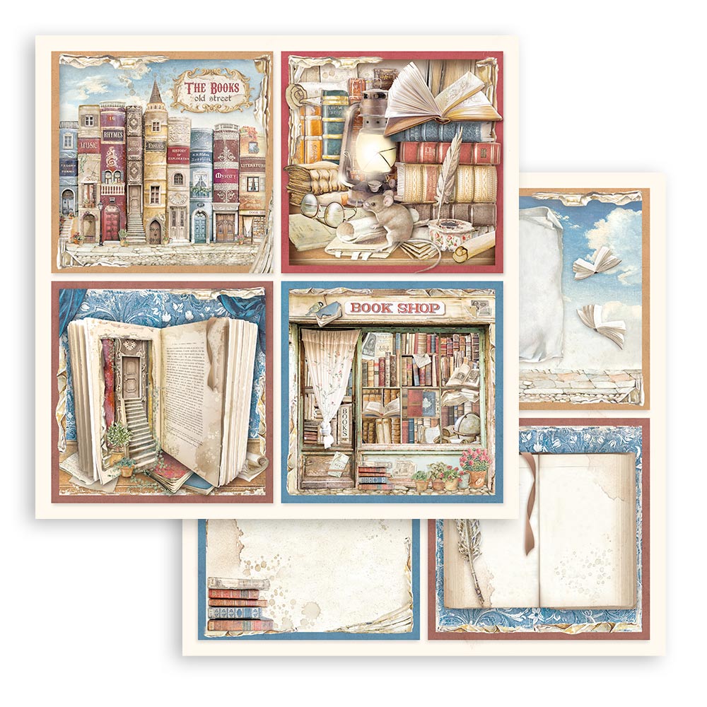 Stamperia - Vintage Library - 10 olika dubbelsidiga ark 8x8" - 4