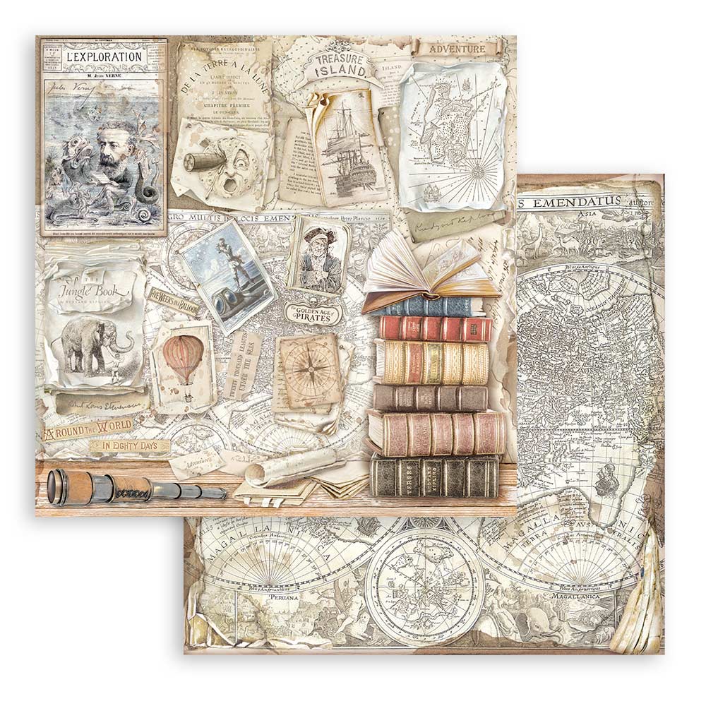 Stamperia - Vintage Library - 10 olika dubbelsidiga ark 8x8" - 9