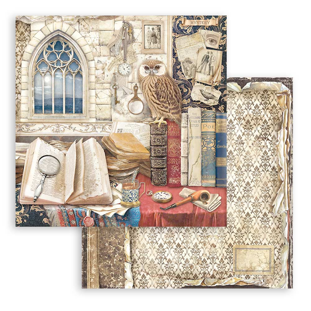 Stamperia - Vintage Library - 10 olika dubbelsidiga ark 8x8" - 7