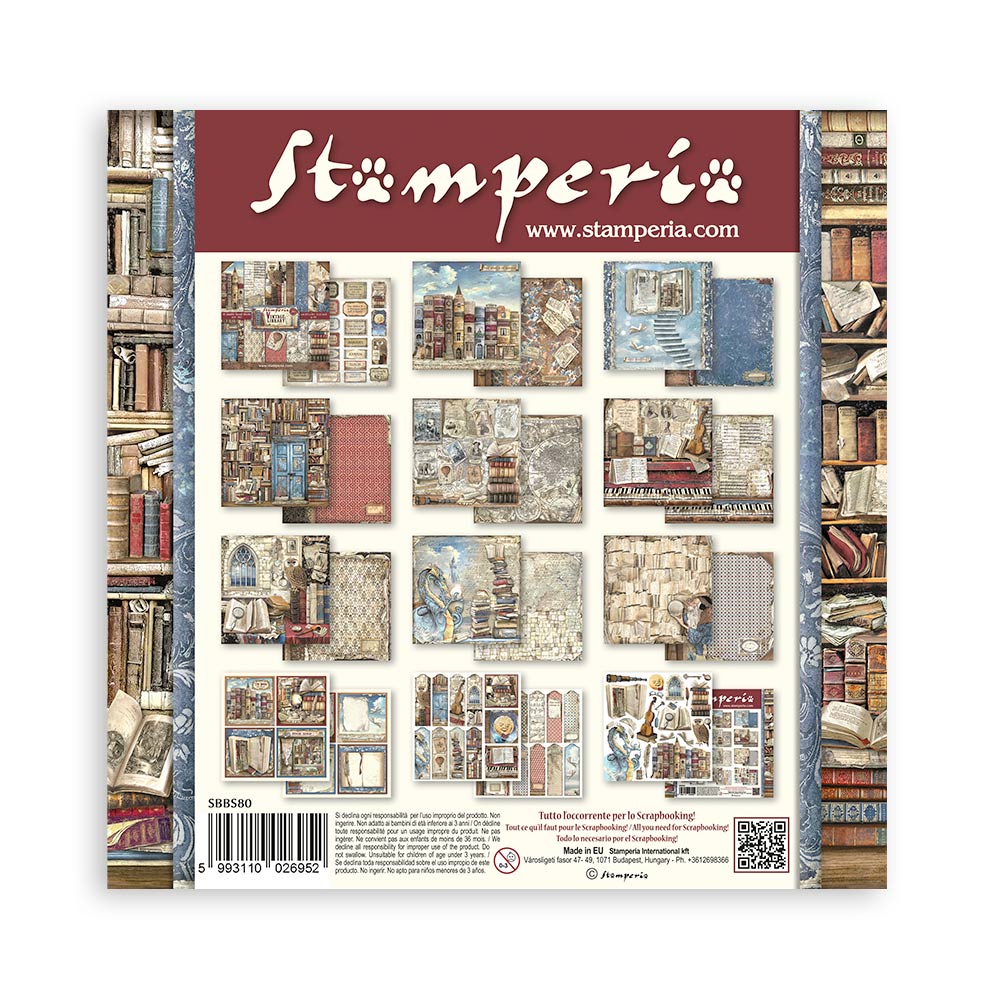 Stamperia - Vintage Library - 10 olika dubbelsidiga ark 8x8" - 2