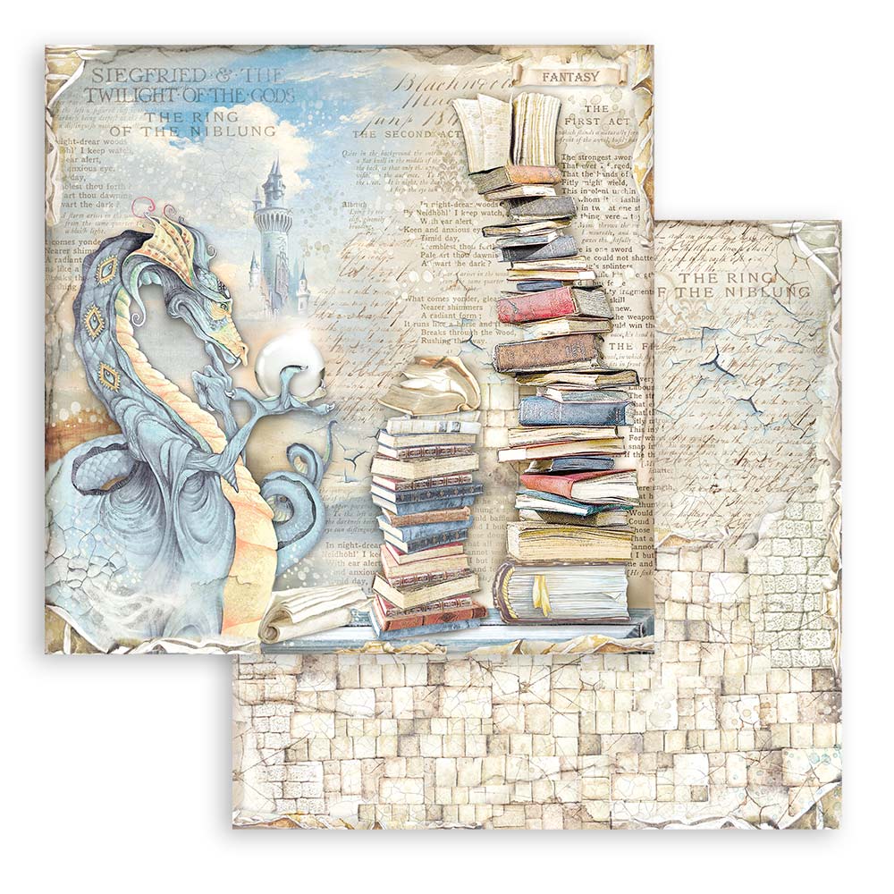 Stamperia - Vintage Library - 10 olika dubbelsidiga ark 8x8" - 6