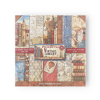 Stamperia - Vintage Library - 10 olika dubbelsidiga ark 8x8"