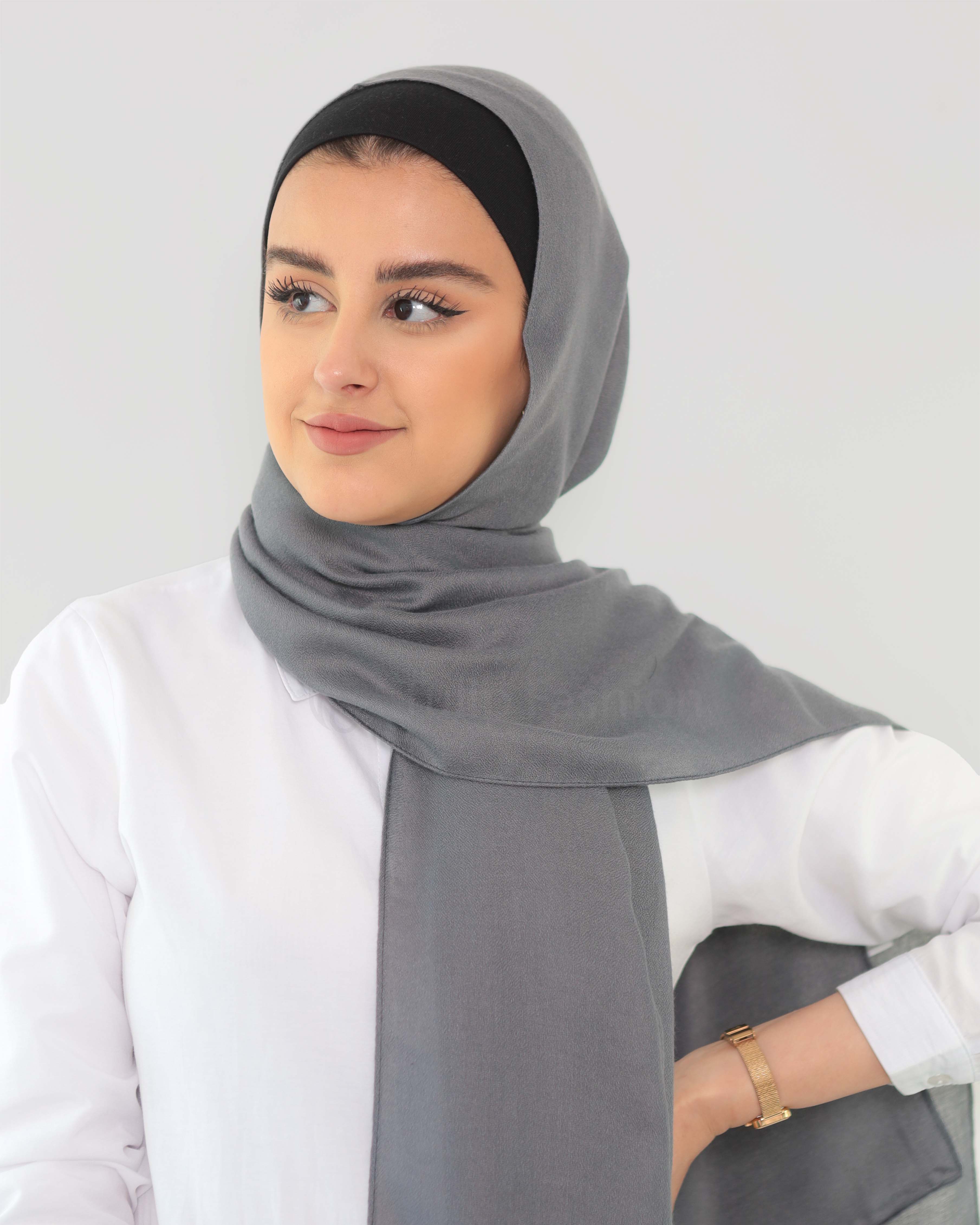 Hijab - Woven - Dark Gray - 3
