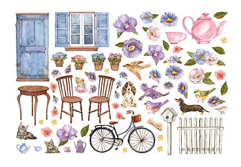 Stamperia - Ephemera - Create Happiness Welcome Home bicycle and flowers