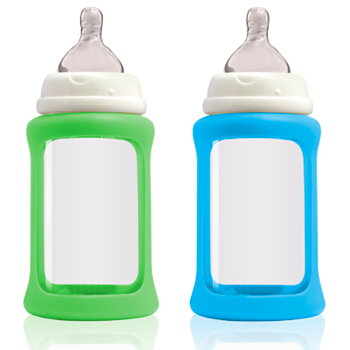 2-pak glassutteflasker wideneck blå/grøn 240 ml - Cherub baby
