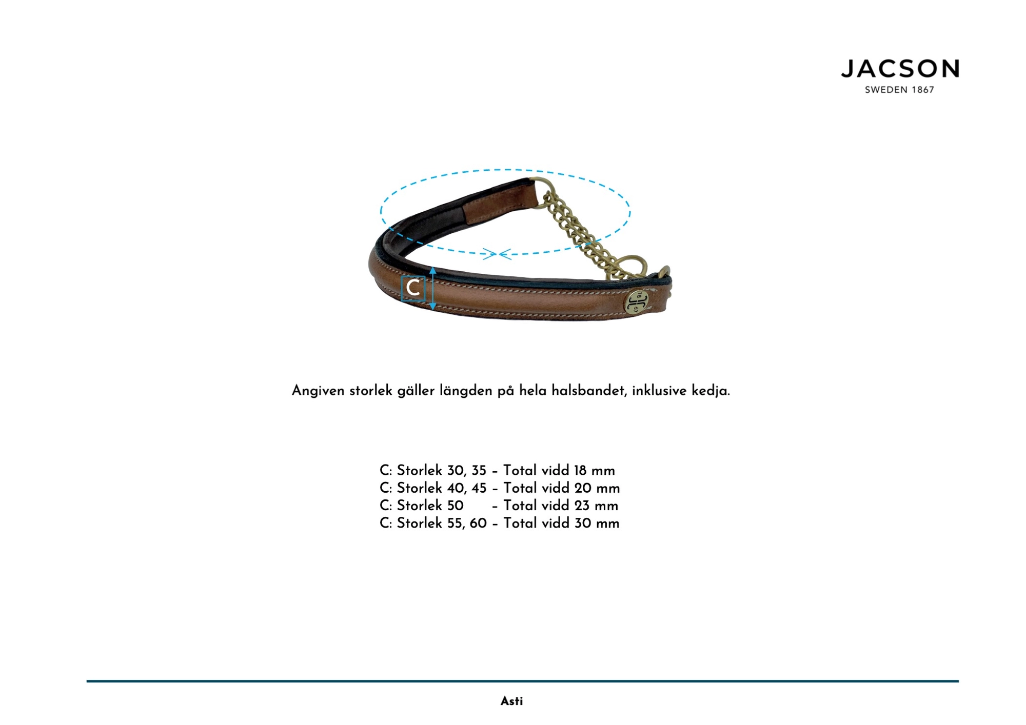 Jacson Asti hundhalsband Halvstryp Brun 45cm  - 5