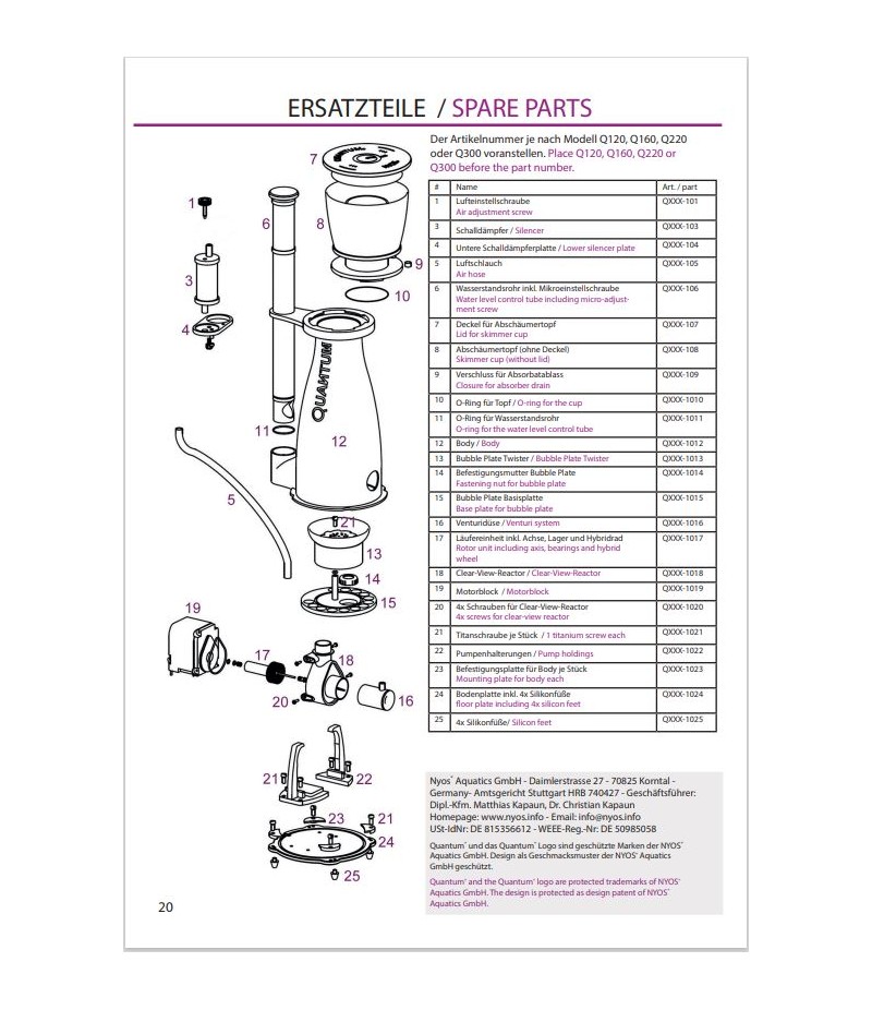 Nyos Quantum - Water level tube incl. micro-adjustment screw