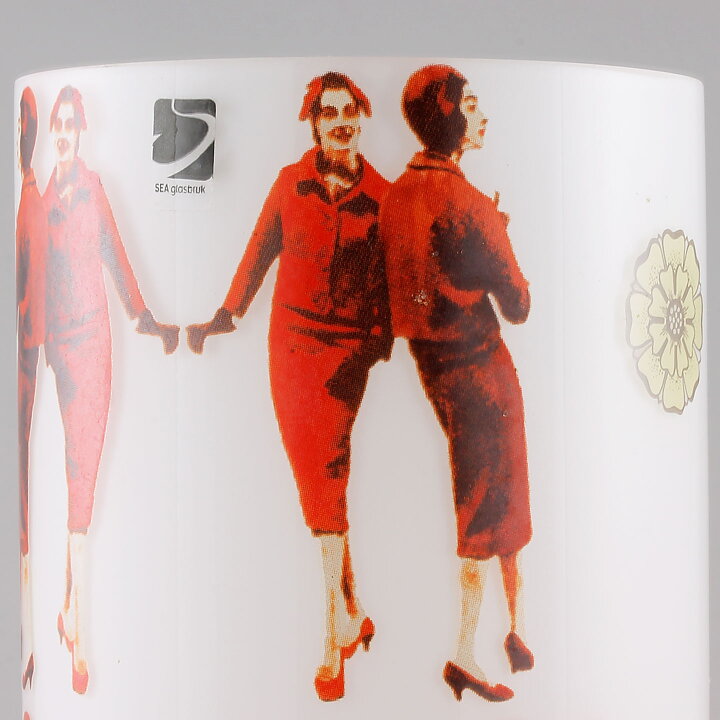 Olle Brozén (Twin Models 2006) White Cylinder Vase with Women Decor 41 cm