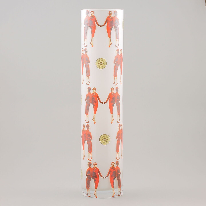 Olle Brozén (Twin Models 2006) White Cylinder Vase with Women Decor 41 cm