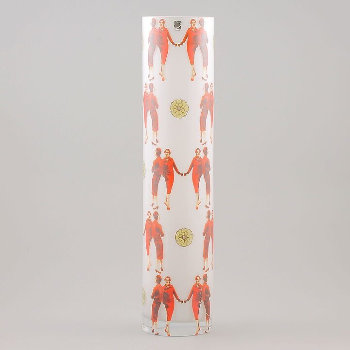 Olle Brozén (Twin Models 2006) White Cylinder Vase with Women Decor 41 cm