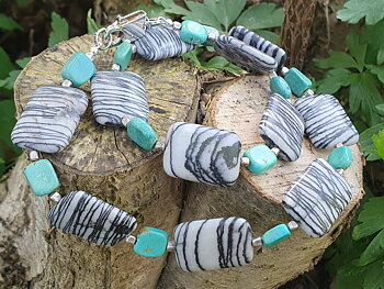 Halsband Zebramormor och turkos 925-silver