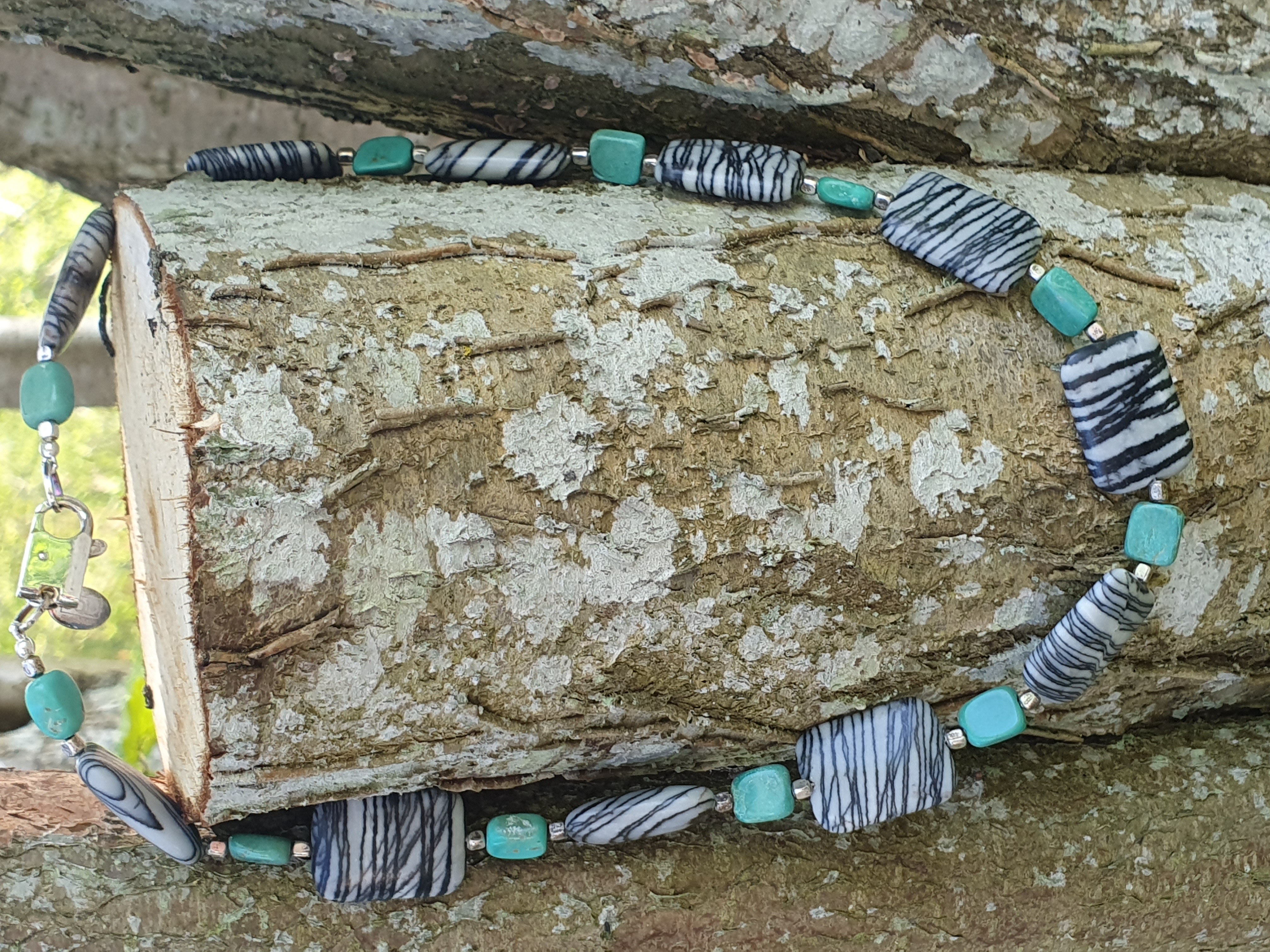 Halsband Zebramormor och turkos 925-silver - 2
