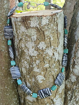 Halsband Zebramormor och turkos 925-silver