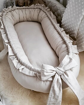 Babynest Oskar 250 beige el vit bomull 