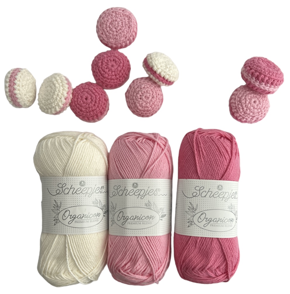 Mönster med garn till Macarons rosa / naturvit
