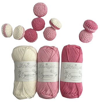 Mönster med garn till Macarons rosa / naturvit
