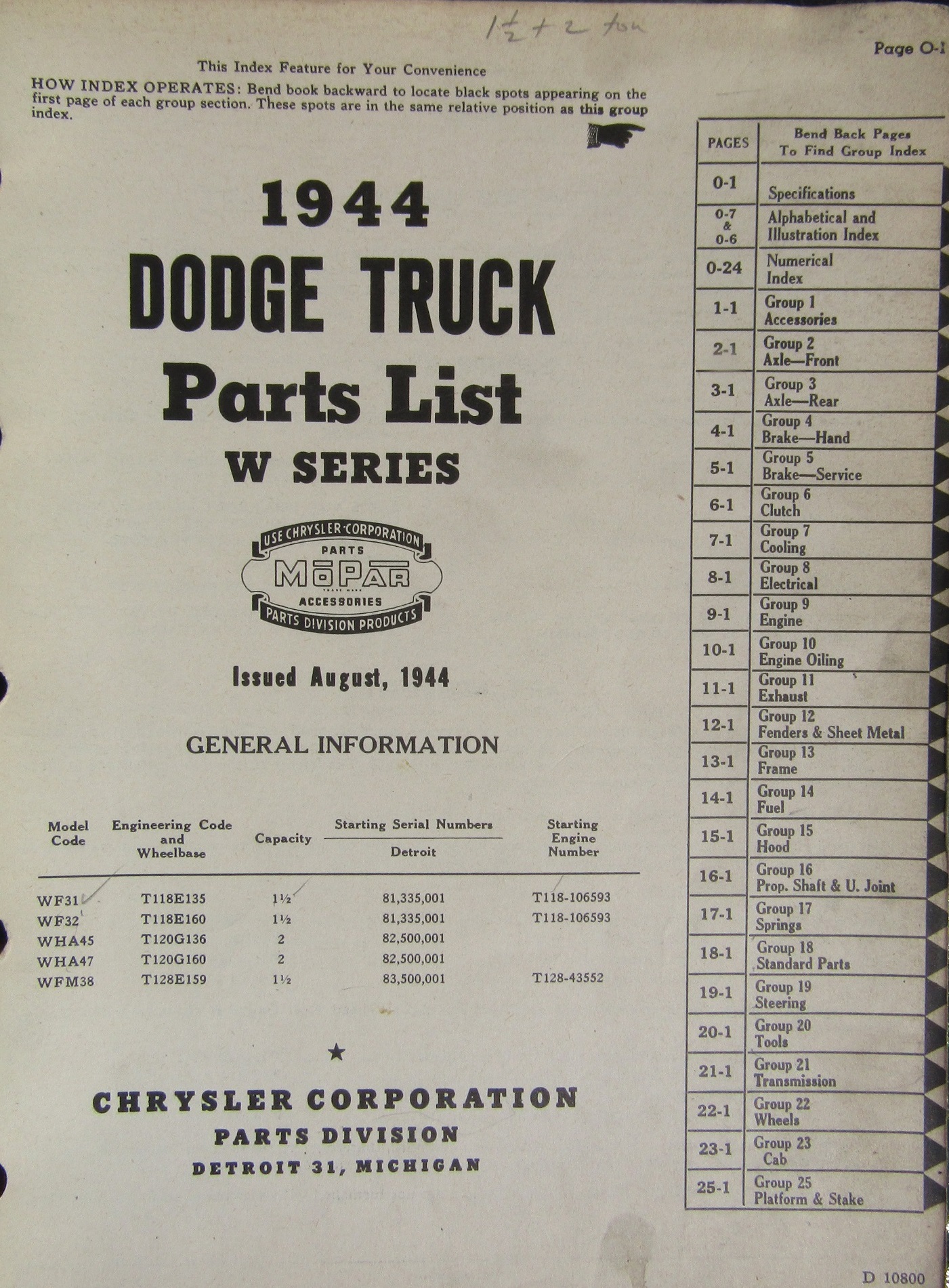 1944 Dodge Truck Parts List W series 1½ & 2 ton - 2