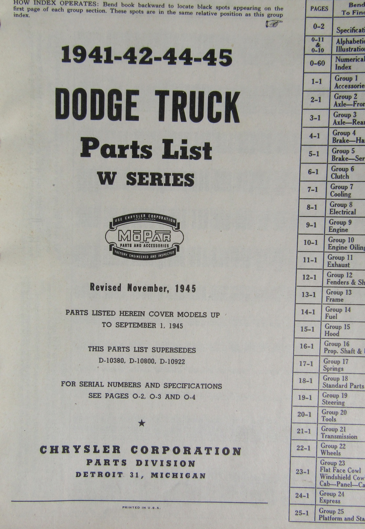 1941-45 Dodge Truck Parts List W series ½, 1, 1½ & 2 ton - 2