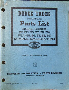 1946 Dodge Truck Parts List WJ & WJA 2½ ton