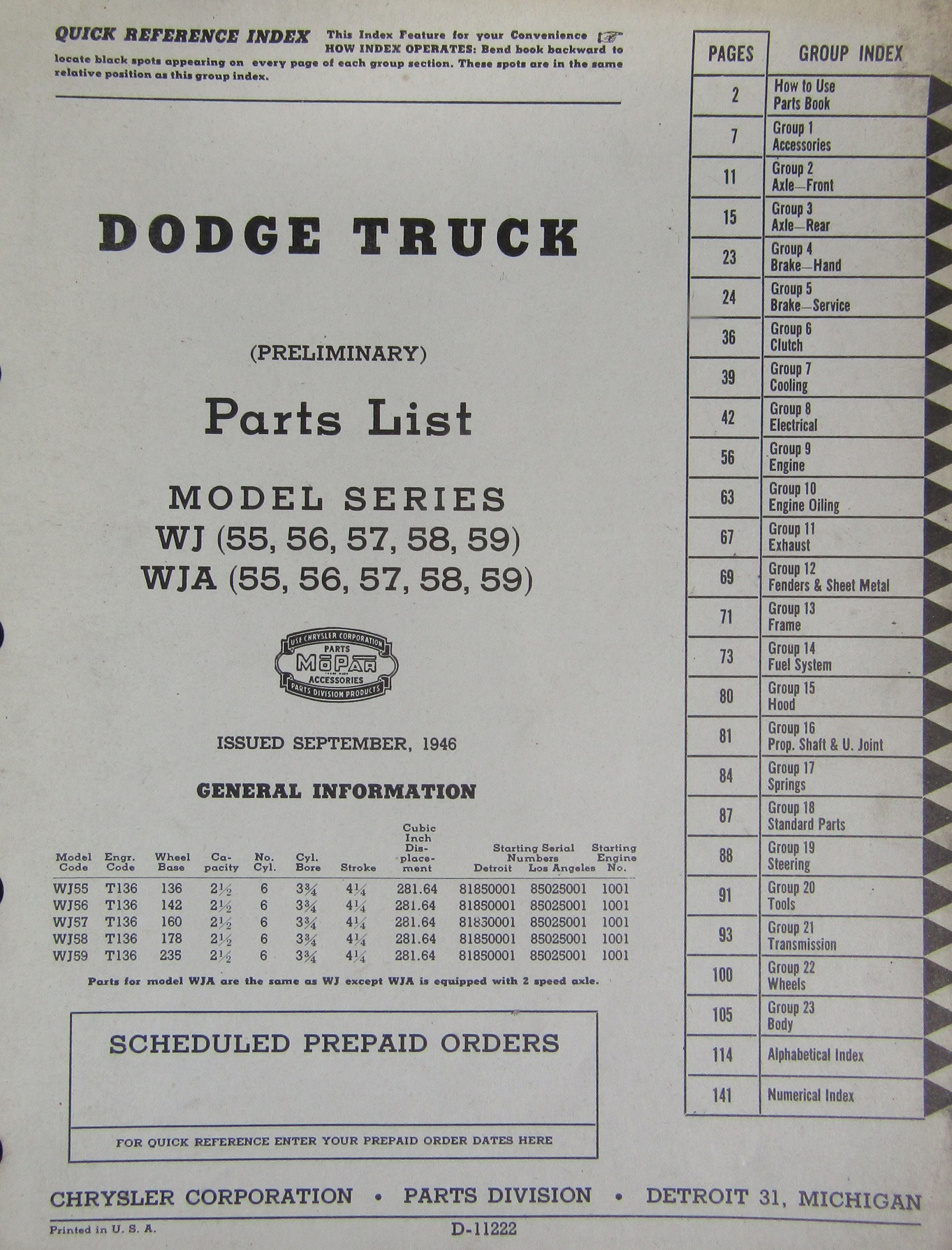 www.hortlund.se 1946 Dodge Truck Parts List WJ & WJA 2½ ton