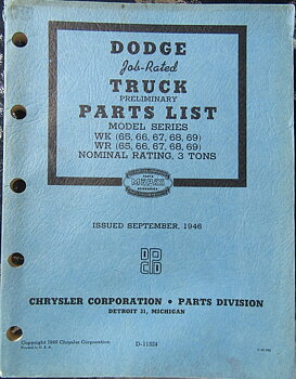 1946 Dodge Truck Parts List WK & WR 3 ton
