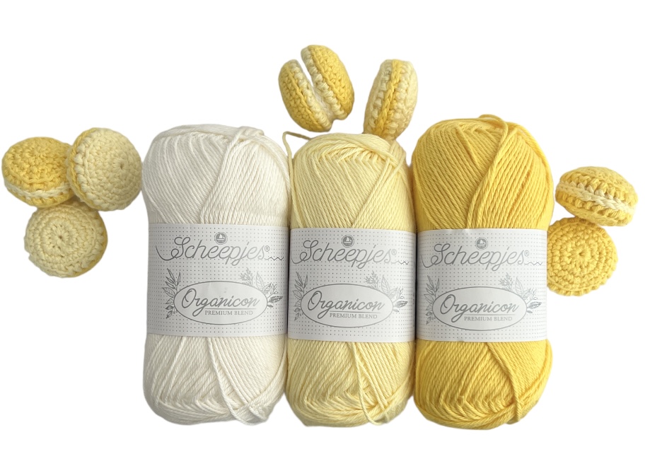 Mönster med garn till Macarons gul / naturvit