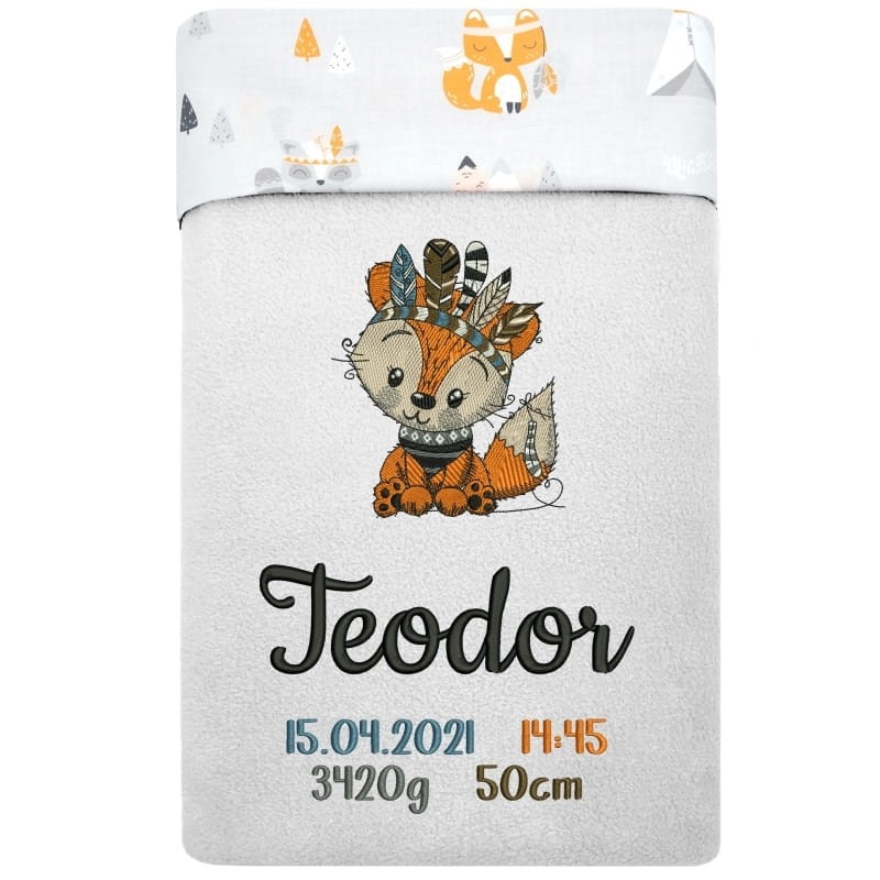 Vauvan peitto, jossa on vauvan tiedot / kettu design