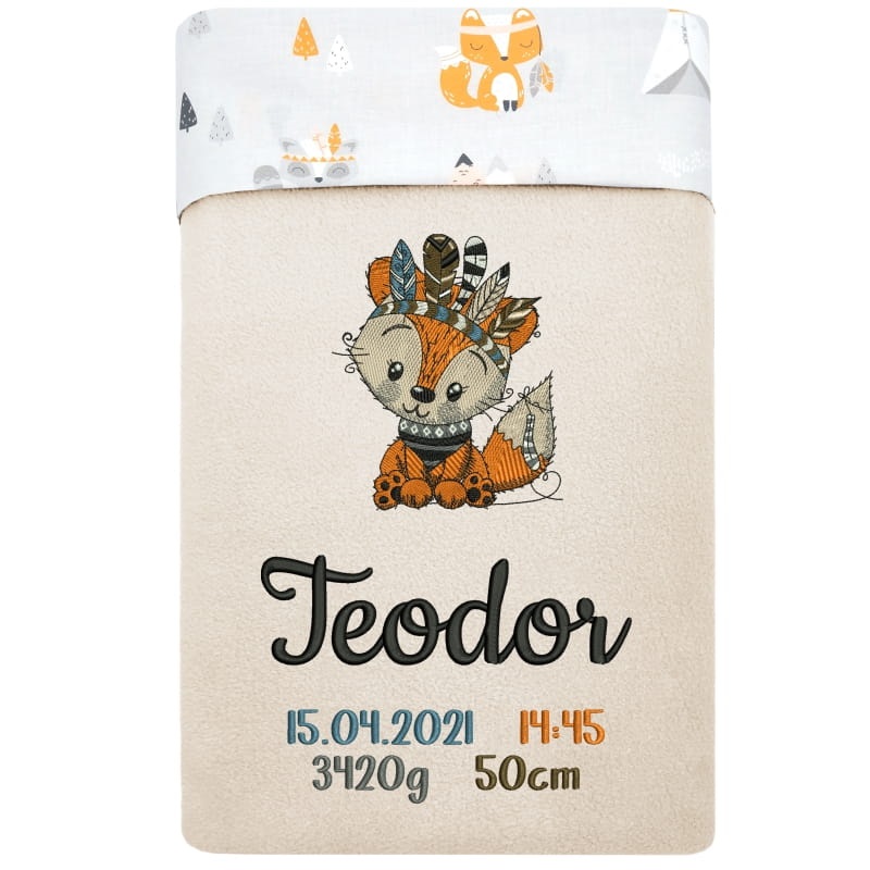Vauvan peitto, jossa on vauvan tiedot / kettu design - 6