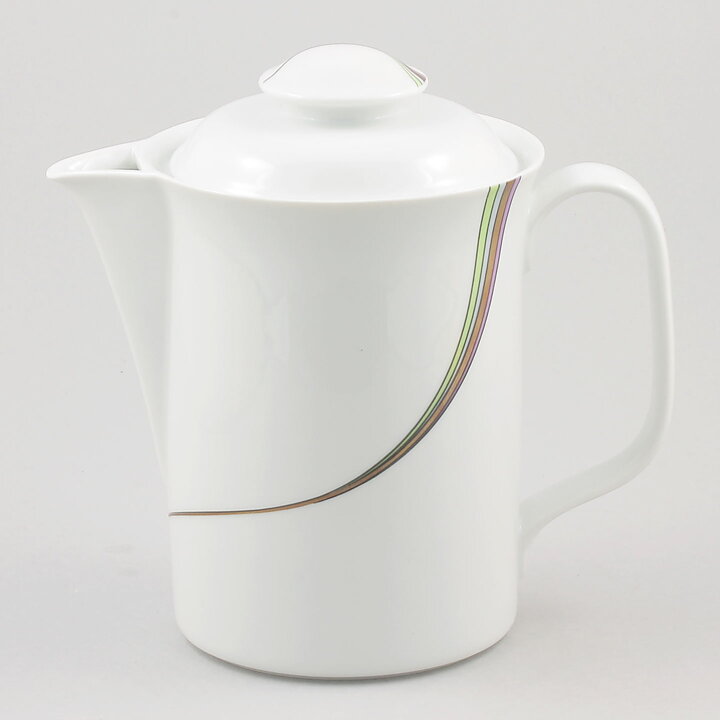 バーティル･ヴァリーン  Spaceシリーズ   白いコーヒーポット レインボー模様  19cm  1983年 