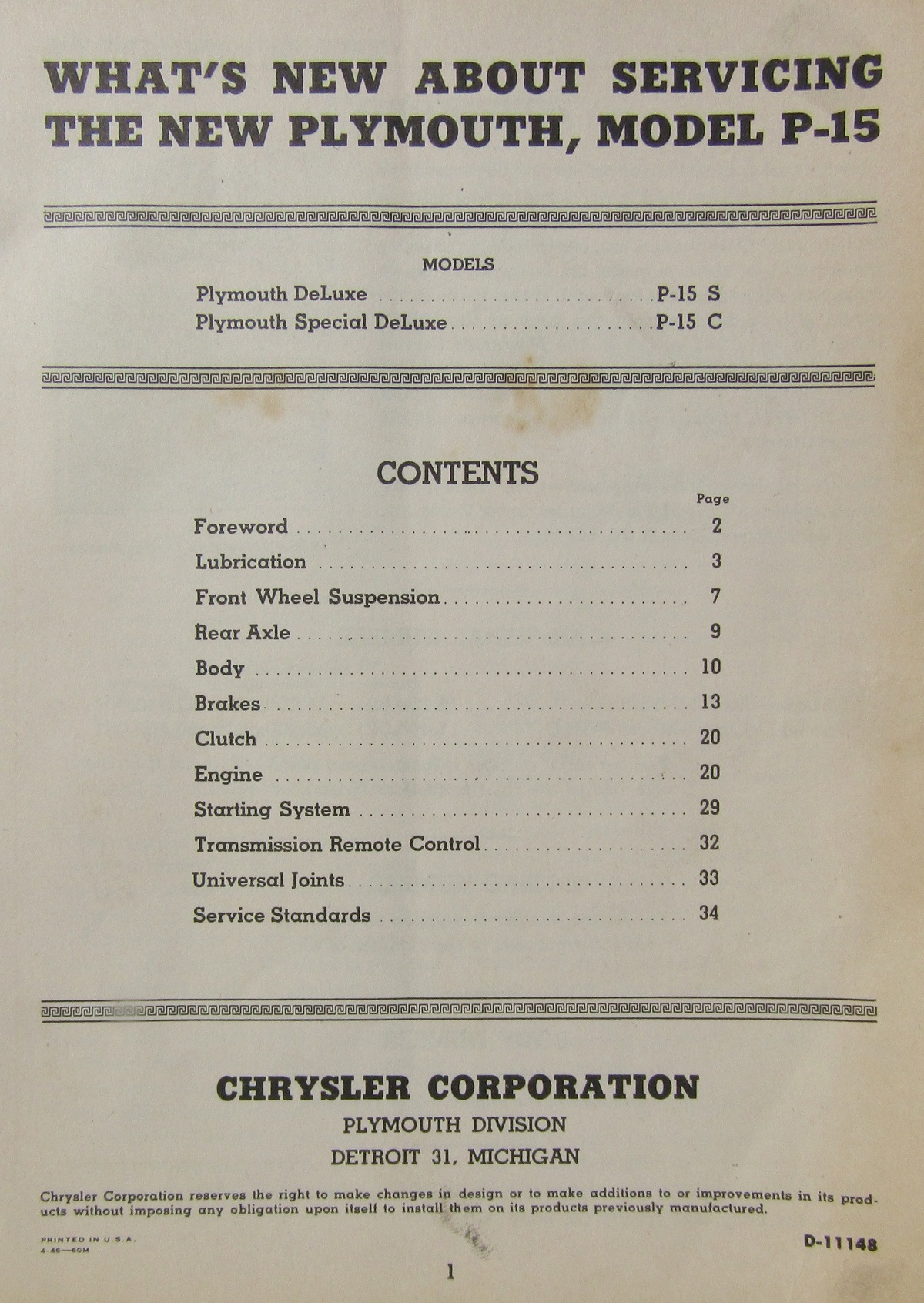 1946 Plymouth What's New About Servicing The New Model P-15 - 2