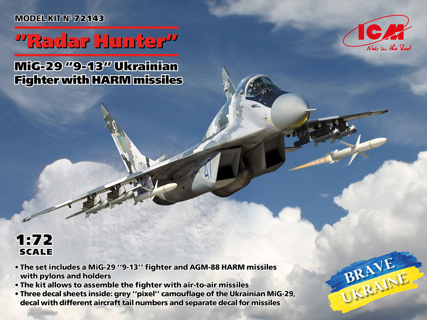 1/72 MiG-29 “9-13” Ukrainian Fighter with HARM missiles “Radar Hunter”