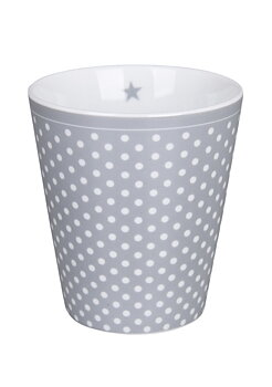 Porslinsmugg utan handtag. Happy Mugs Dots Krasilnikoff. Ljust grå med små vita prickar.