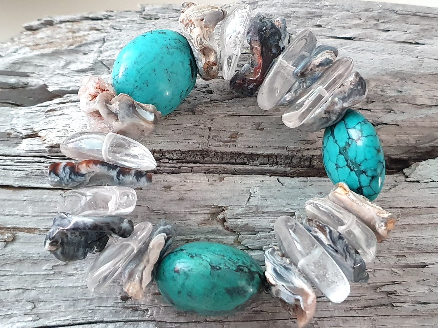 Turkos, bergkristall och agat armband 