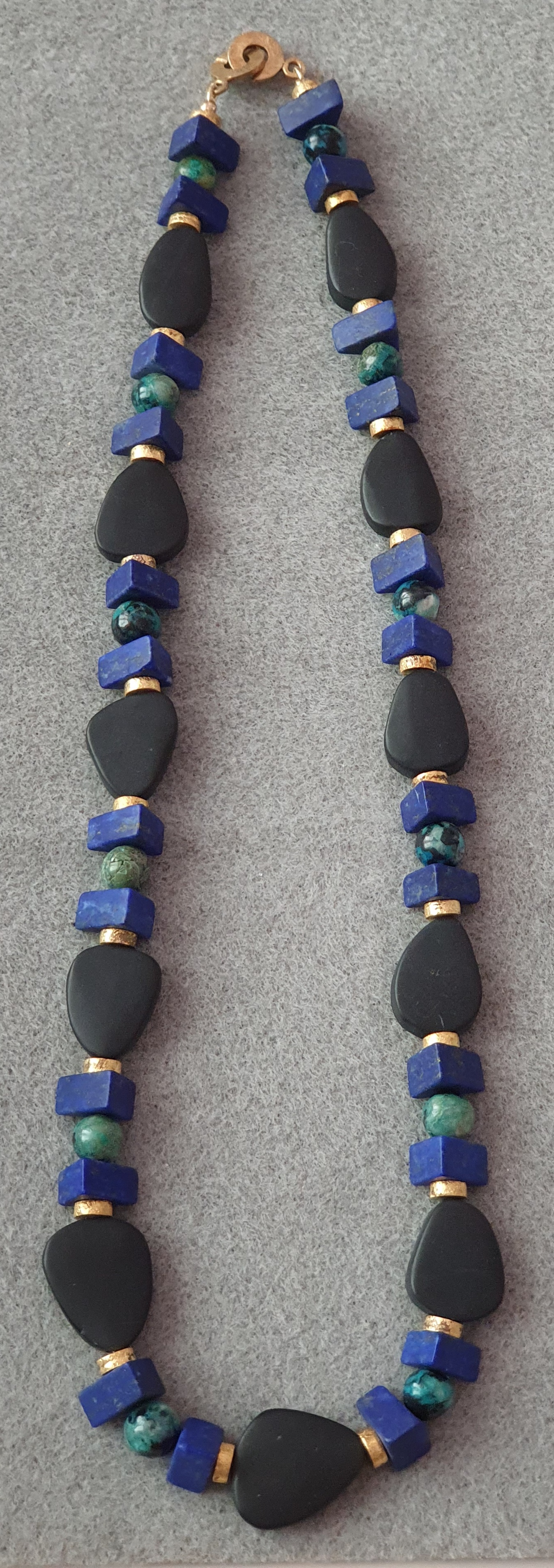Matt obisidian, Lapis lazulioch krysokolla halsband fg 925-silver - 2
