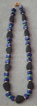 Matt obisidian, Lapis lazulioch krysokolla halsband fg 925-silver