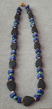 Matt obisidian, Lapis lazulioch krysokolla halsband fg 925-silver