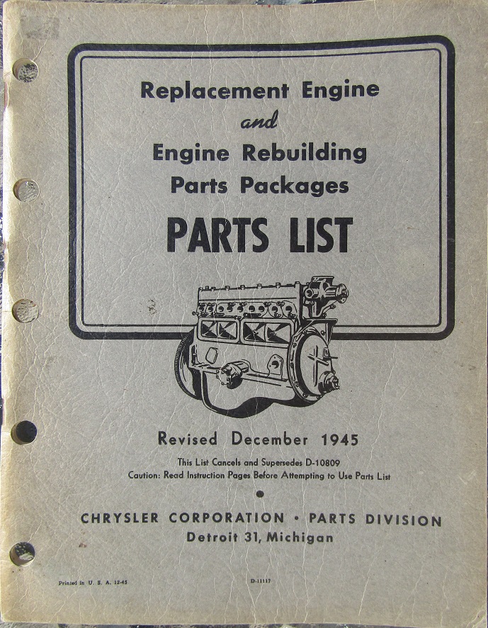 1946 Replacement Engine and Engine Rebuilding Parts Packages Parts List
