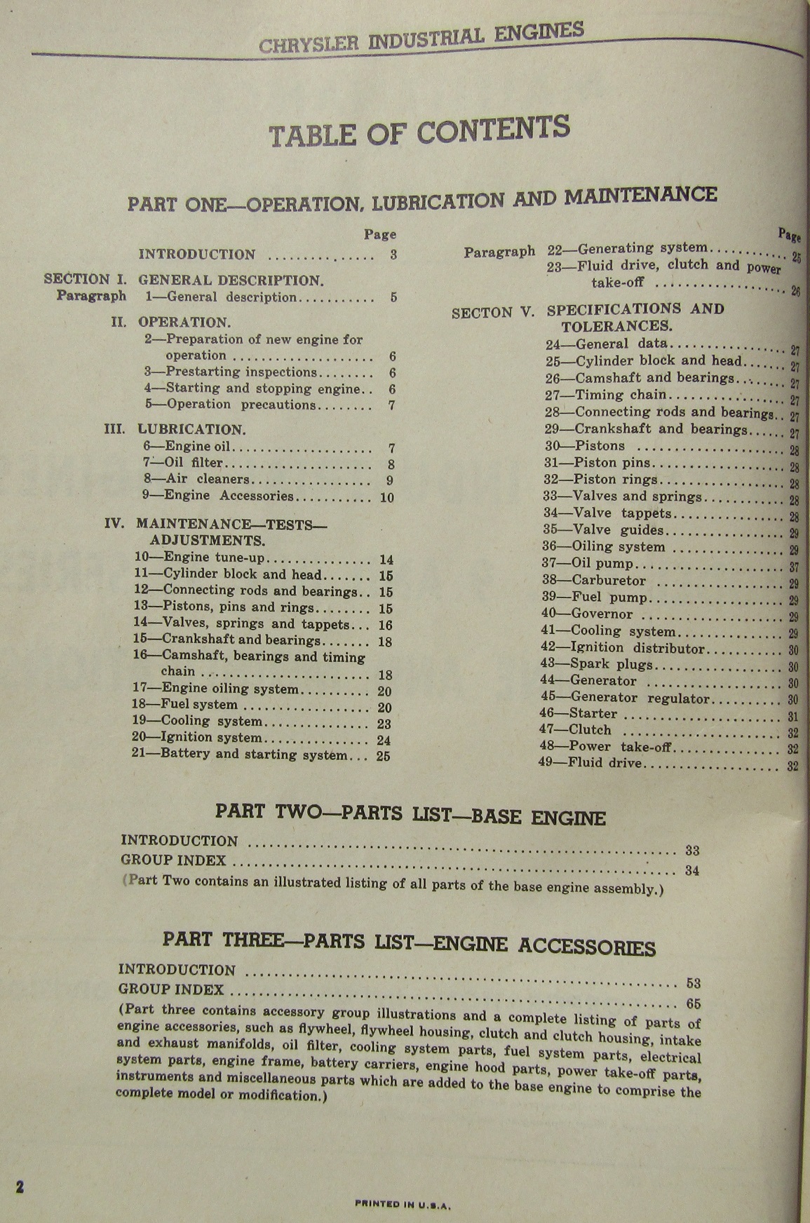 1945 Chrysler 8 cylinder Industrial Engines Maintenance and Parts Manual - 3