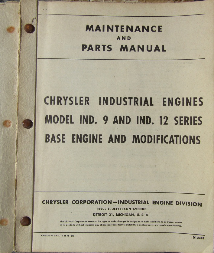 1945 Chrysler 8 cylinder Industrial Engines Maintenance and Parts Manual - 2