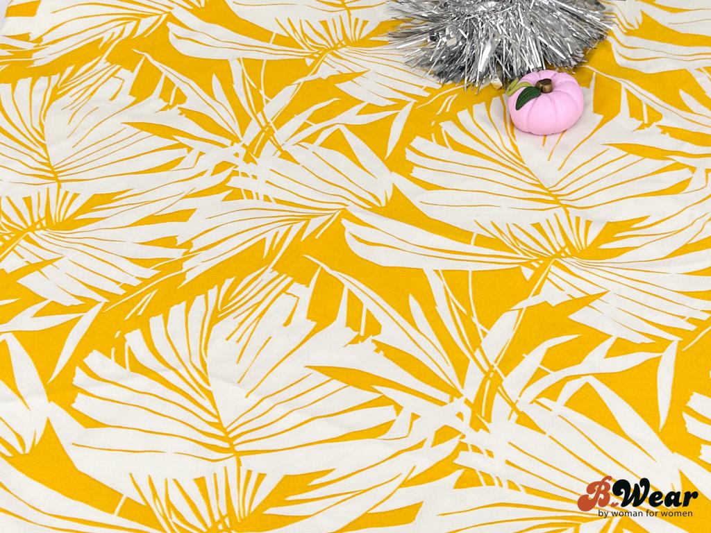 Yellow with white leaves - swimwear fabric