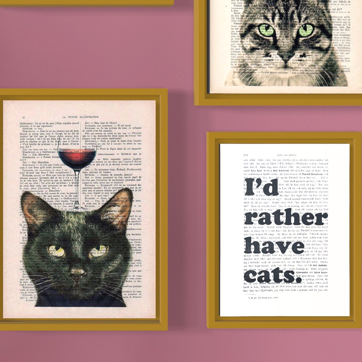 Tavla med texten I'd rather have cats.