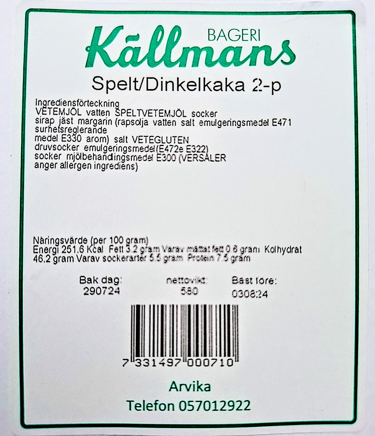 Speltkaka Källmans 2x291g - 3